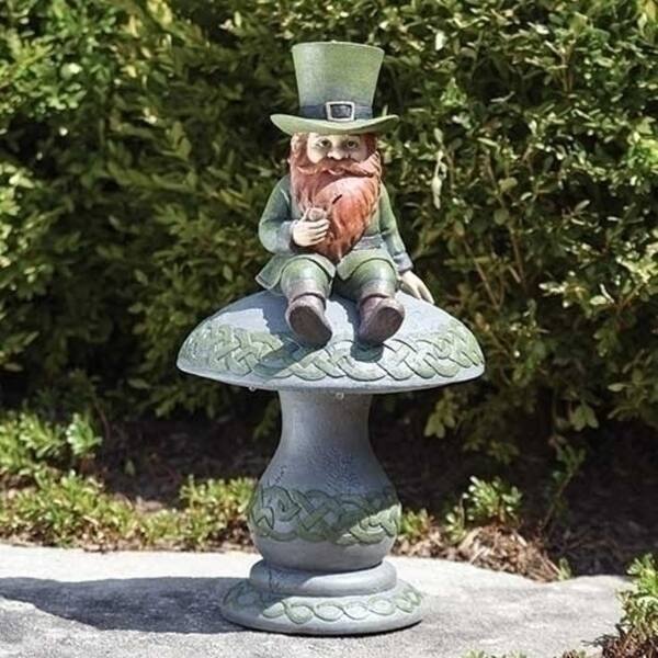 16.5" LED Solar Leprechaun Sitting on Mushroom Outdoor Garden Statue